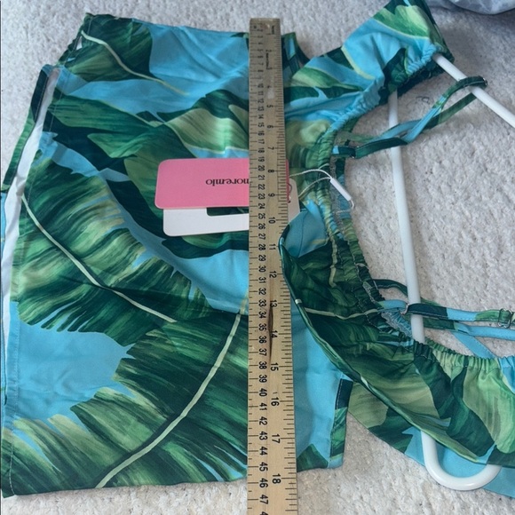 Green and Blue Athletic Shorts with Tropical Leaf Design - Picture 11 of 13